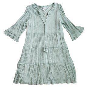 Naif Bohemian Sage Green Crinkle Gauze Tiered Mini Dress XL